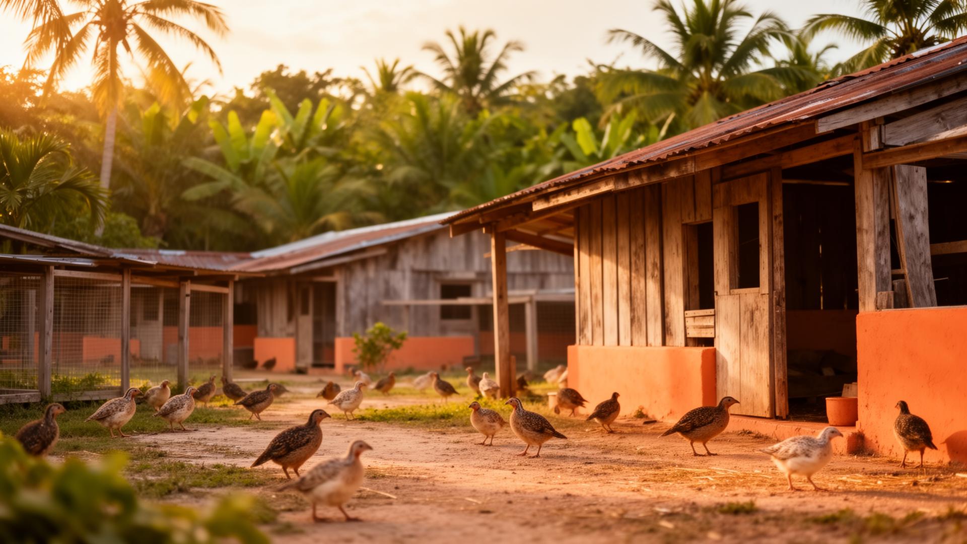 South Winds Familia family quail farm at golden hour, Trinidad & Tobago